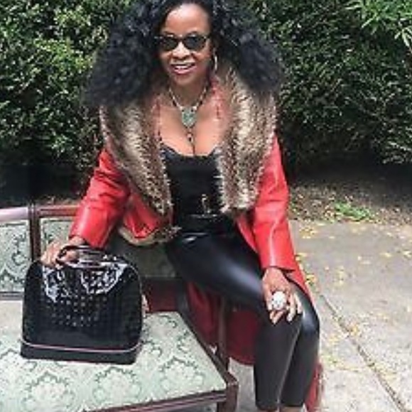 Vtg Designer Samuel Robert Lipstick red leather & Raccoon fur trim Jacket Coat S - Picture 4 of 12